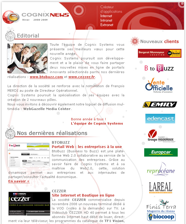 La Newsletter Hiver 08-09 de Cognix Systems